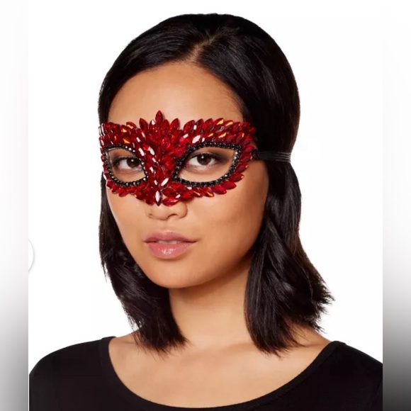 Red Rhinestone Eye Half Mask - Picture 2 of 3